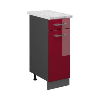 Vicco Mueble Bajo De Cocina R-line, Rojo Burdeos Alto Brillo, 30 Cm Et M&aacute;rmol