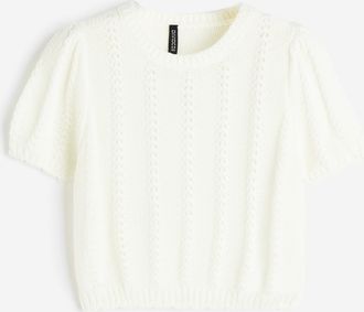 H&M Shirt aus Strukturstrick mit Puff&auml;rmeln - Cremefarben