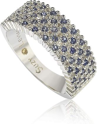 Suzy Levian Sapphire and Diamond Accent in Sterling Silver Pave HalfBand - Blue