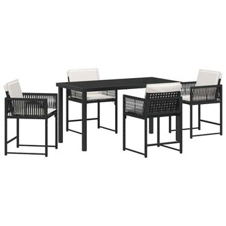 Berkfield Home 5 Piece Garden Dining Set with Cushions Black Poly Rattan