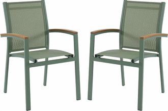 Vente-Unique Poltrona da giardino impilabile Alluminio e Textilene Verde acqua e braccioli Acacia - Lotto di 2 - TAIPIVAI