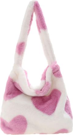 Generic Womens Plush Bags Women Plush Shoulder Bag Large Capacity Heart Fluffy Messenger Casual Armpit Daily Sling(White Heart)
