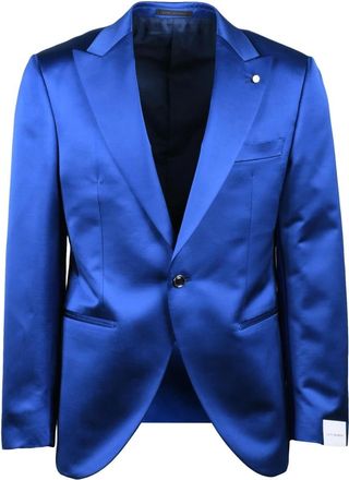 Luigi Bianchi Mantova Jassen, Heren, Blauw, L, Wol, Giacca in Satin
