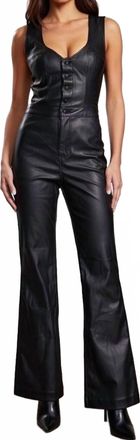 SER.O.YA Coated Button-Front Jumpsuit In Black