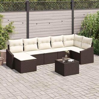 vidaXL Vidaxl - Conjunto De Comedor De Jard&iacute;n Con Coj&iacute;n 8 Pcs Marr&oacute;n, Crema