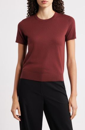 Theory Regal Short Sleeve Wool Sweater in Oxblood Red at Nordstrom, Size Xx-Large