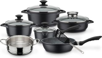 GSW 414562 - Batteria - Alluminio Forgiato Massiccio gourmet granit - 10 pezzi - Induzione - Rivestimento vitaflon granit - GSW