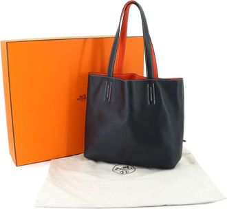 Herm&egrave;s Black Orange Handbag Tote Bag (Pre-Owned)
