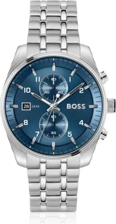 BOSS SKYTRAVELLER Chronograph watch with blue dial and steel bracelet