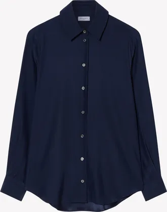 Serena Bute Silk Classic Shirt - Navy Blue