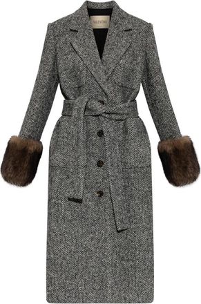 Valentino Garavani Woljas met visgraatpatroon - Dames - Jas met riem - Grijs - 2XS - Wol - Jassen