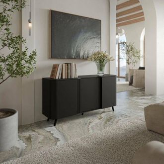 Dmora Aparador Loreo, Aparador De Sal&oacute;n Con Tres Puertas Batientes Y Compartimentos Interiores, Elevado Del Suelo, 151x42 H70 Cm, Negro