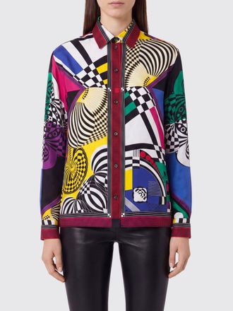 Versace Optical Print Pure Silk Shirt with French Collar