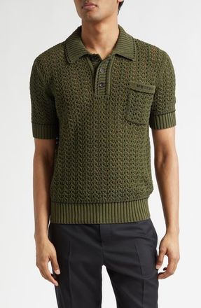 Alexander McQueen Open Stitch Polo in Dark Green Bottle at Nordstrom, Size 40 Us