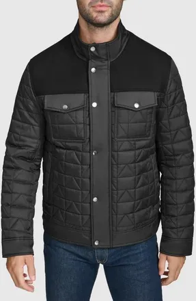 Cole Haan Mixed Media Quilted Jacket in Black at Nordstrom, Size Xx-Large