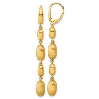 Diamond2Deal 14K Yellow Gold Polished and Brushed Oval Drop Dangle Earrings