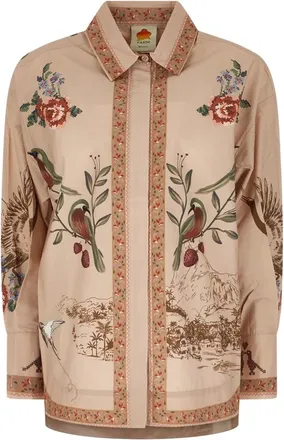 Farm Rio Camicia con colletto e bottoni Bird Poetry - - Blouses & Shirts - Donna - Beige - S