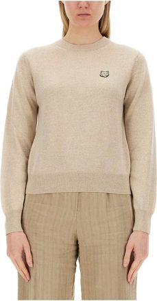 Maison Kitsun&eacute; Regular trui met Bold Fox Head-patch - Dames - Truien - Beige - Maat: L Wol