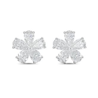 Diana M. Jewels 14kt White gold 2.00cts lab grown Pear shaped diamond flower cluster stud earrings