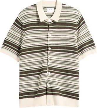 Nn.07 Nolan 6686 Polo Cardigan in Green Stripe at Nordstrom, Size Xx-Large