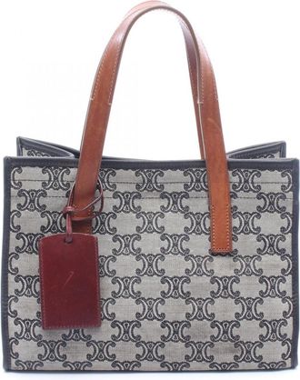 Celine Black Brown Canvas Leather Handbag Tote Bag (Pre-Owned)