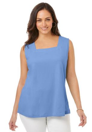 Jessica London Stretch Cotton Square Neck Tank in French Blue at Nordstrom, Size Medium