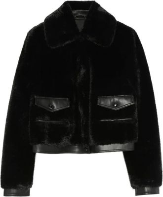 Patrizia Pepe Giacca in pelliccia sintetica con finiture in pelle - Nero