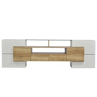 STILVORA Mueble Tv Con 6 Puertas, 2 Cajones Y 3 Huecos Y Led, Blanco Brillo Y Natural, 200&times;35&times;60 Cm, En Mdf