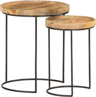 vidaXL 2 Piece Coffee Table Set Solid Mango Wood and Steel vidaXL