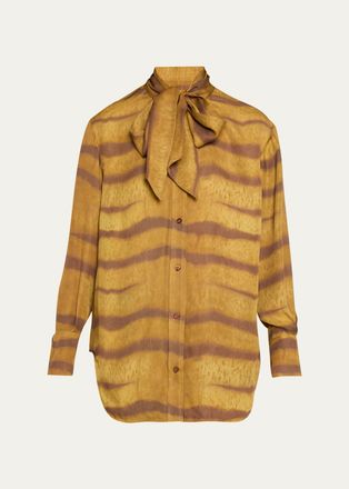 Frame Denim The Silk Oversized Tie-Neck Shirt