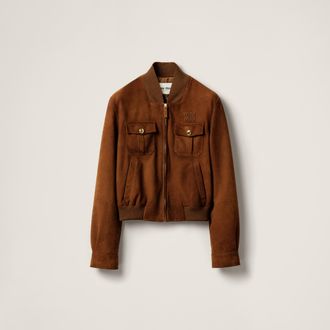 Miu Miu Waxed Suede Jacket, Woman, Brandy, Size 36