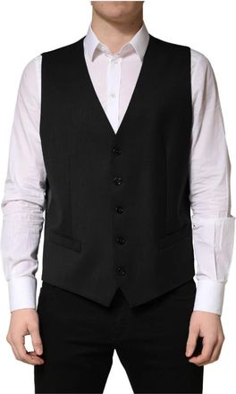 Dolce & Gabbana Gilet met enkele rij knopen - Heren - Gillet - Zwart - M - Wol - Kostuums