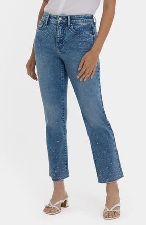 NYDJ Marilyn Embellished Frayed High Waist Ankle Straight Leg Jeans in Washed Crystal at Nordstrom Rack, Size 16