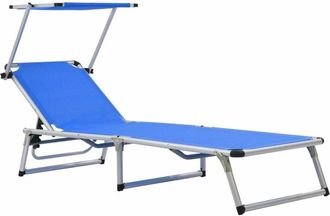 vidaXL Folding Sun Lounger with Roof Aluminium and Textilene Blue vidaXL
