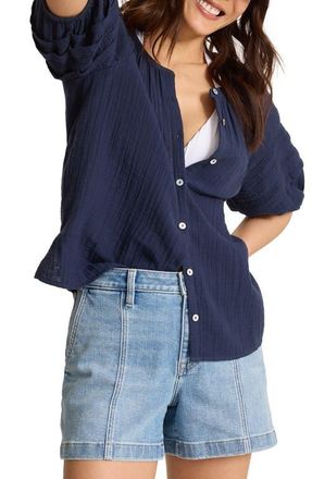 Tommy Bahama Lace Inset Cotton Gauze Button-Up Shirt in Coastline at Nordstrom, Size X-Large