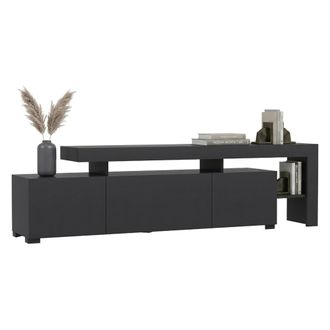 Dmora Mueble Tv Trasacco, Un Estante, Puerta Abatible, 3 Puertas, 192x37x53h Cm Negro Antracita