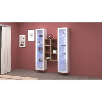 Dmora Vitrina Fulvio, Mueble Expositor 12 Estantes, Hecho En Italia, 30x40x180h Cm Blanco Brillante
