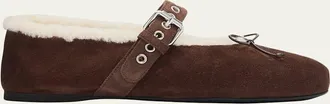 Miu Miu Shearling-Lined Suede Mary Jane Ballerina Flats