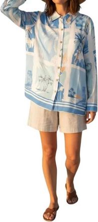 Surf Gypsy Island Postcard Long Sleeve Button Down In Blue