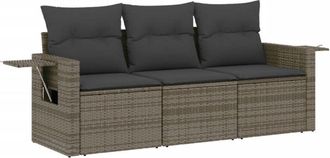 vidaXL Set De Sof&aacute; De Jard&iacute;n 3 Pzas Y Cojines Rat&aacute;n Sint&eacute;tico Gris Vidaxl