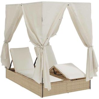 vidaXL Lettino doppi con Tetto Beige 205 x 129 x 200 cm Rattan PE vidaXL