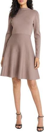 Maggy London Long Sleeve Fit & Flare Sweater Dress in Taupe at Nordstrom Rack, Size X-Large