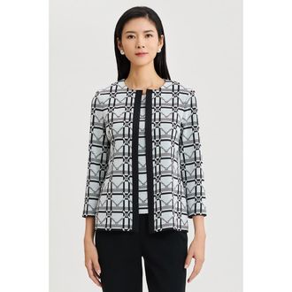 Ming Wang Heritage Monochrome Geometric Knit Jacket in Ivory/black at Nordstrom, Size X-Small