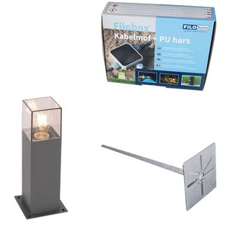 QAZQA Qazqa + Moderno L&aacute;mpara De Exterior 30 Cm Antracita Con Piqueta Y Manga De Cable - Denmark Aluminio /pl&aacute;stico Rectangular Adecuado Para Led Max. 1 X 1