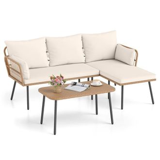 Costway Costway 3PCS Patio Sectional Sofa w/Coffee Table Rattan Conversation Set in White