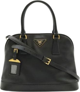 Prada Pre-owned Leren Driehoek Logo 2Way Handtas - Dames - Vintage Handtas - Zwart - ONE Size - Leer - Vintage