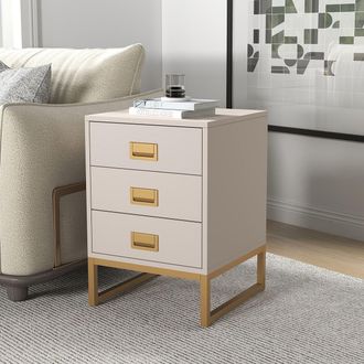Melody Maison 3 Drawer Bedside Table - Elle Stone Range in Beige
