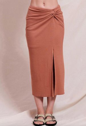 Sundry Side Twist Midi Skirt In Vintage Rust