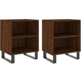 vidaXL Vidaxl - Mesita De Noche 2 Uds Madera Ingenier&iacute;a Roble Marr&oacute;n 40x30x50cm