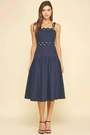Pinch Design Birdie Scallop Detail Midi Dress In Navy
